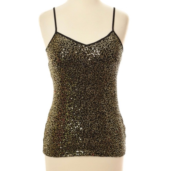 Express Gold and Black Sequin Camisole Tank Top - Picture 3 of 16